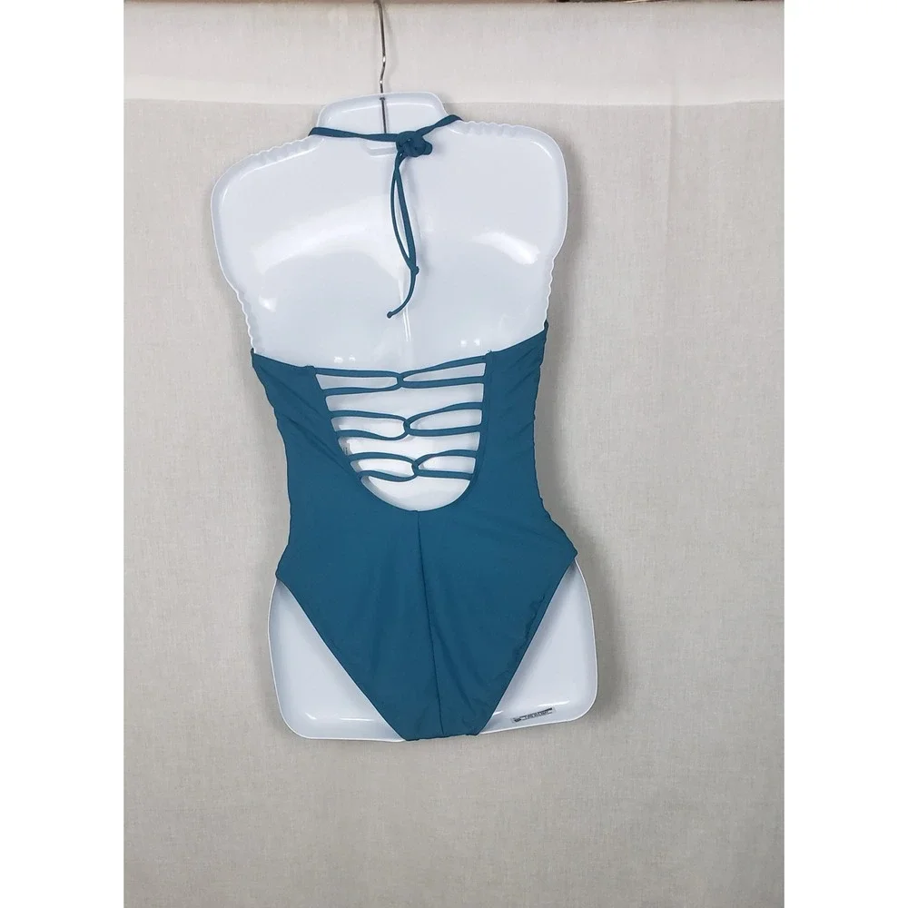 La Blanca Teal Blue Strappy Cage Back One Piece Swimsuit 6 Beach Resortwear‎